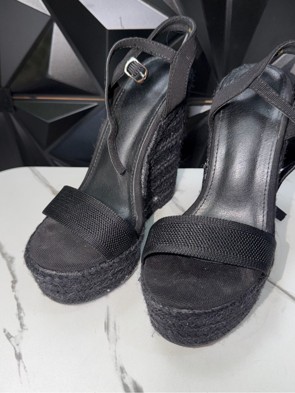 Black Women's Platform Wedge Sandals - Classic Slingback